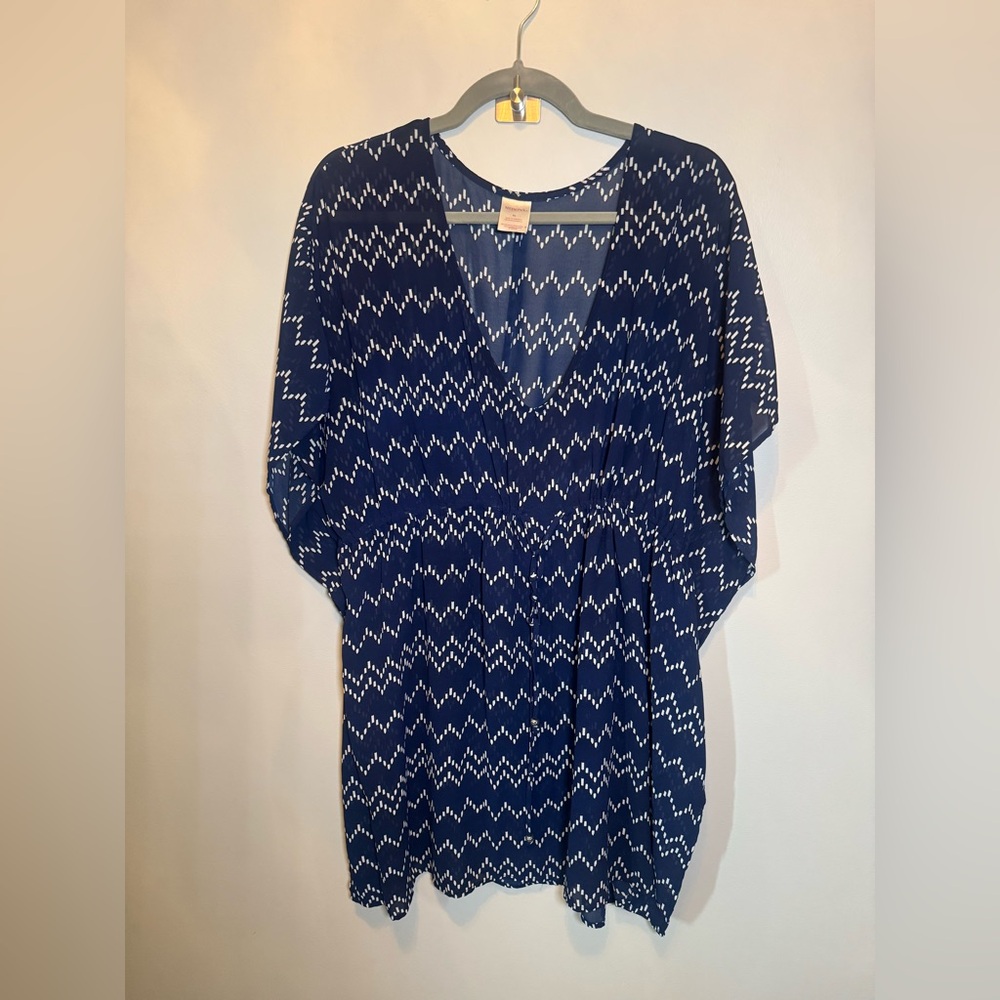 Merona Navy and White Zigzag Swim Coverup